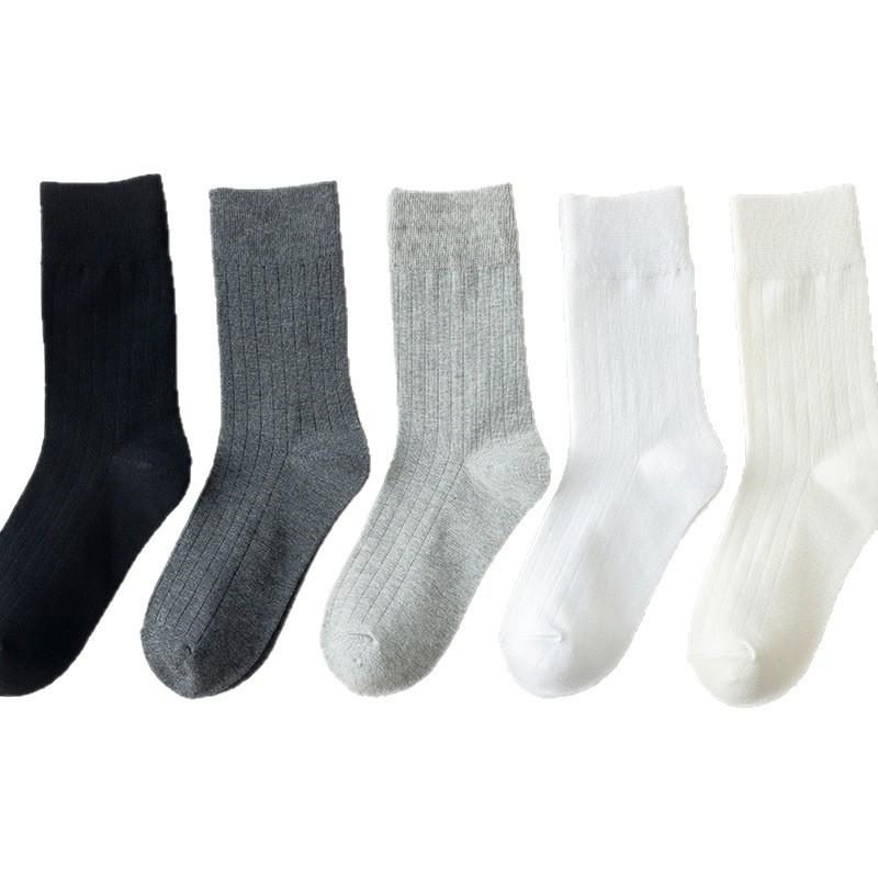 Girls Draw A Pair of Spring and Autumn Socks, Pile Up Socks, School Style, Retro Solid Color Long Socks, Vertical Striped Mid-calf Socks