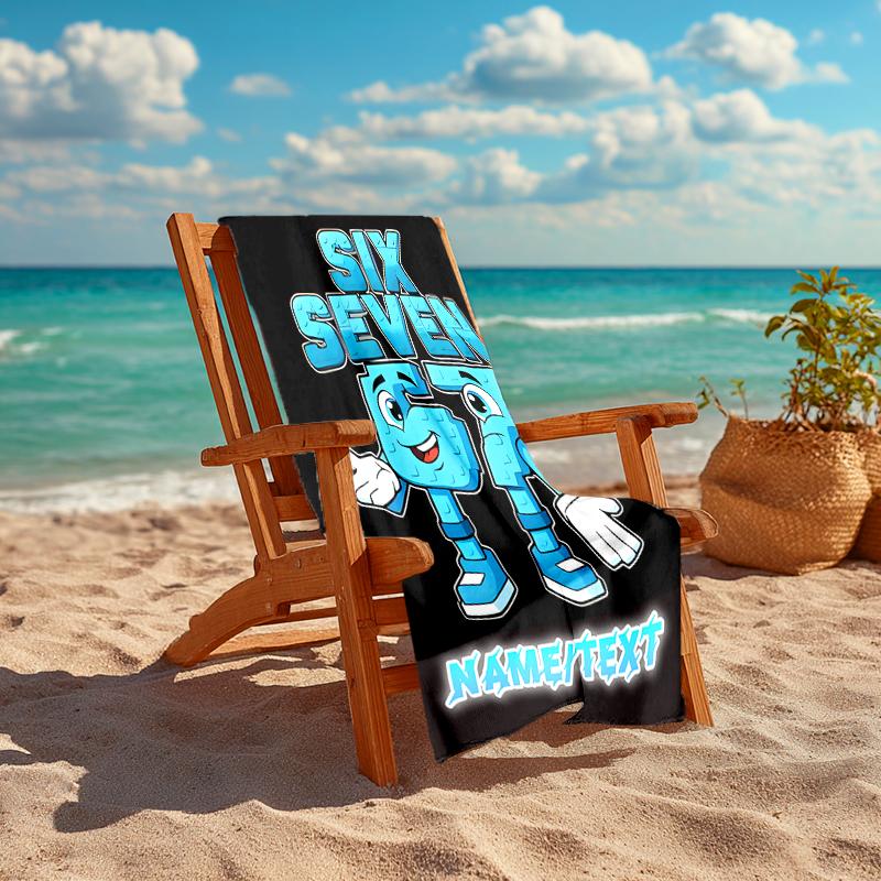 1PC Custom Name "Six Seven Puzzle Fun" Beach Towel Highly Absorbent And Sand-Resistant Towel for Swimming, Pool, Yoga, And Travel Lightweight