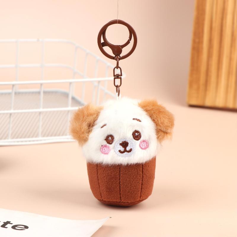 Cute Teacup Dog Plush Keyring Mini Fluffy Soft Stuffed Doll Hanging Pendant for Key Handbag Travel Use