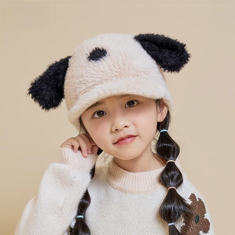 Kids Winter Baseball Cap With Plush Dog Cartoon Design For Girls And Boys