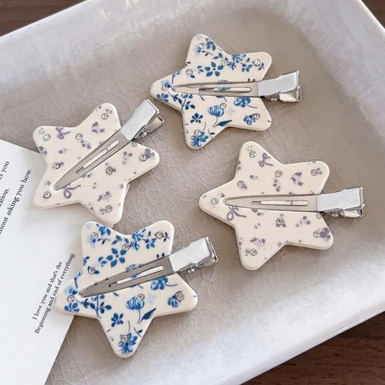 Traceless Hair Clip, Five-Pointed Star Shape Hair Pin with Floral Pattern, Compact Versatile Hair Accessories