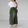 Plus Size Denim Skirt Women With Side Slit Adjustable Strap Midi Long Casual Korean Style