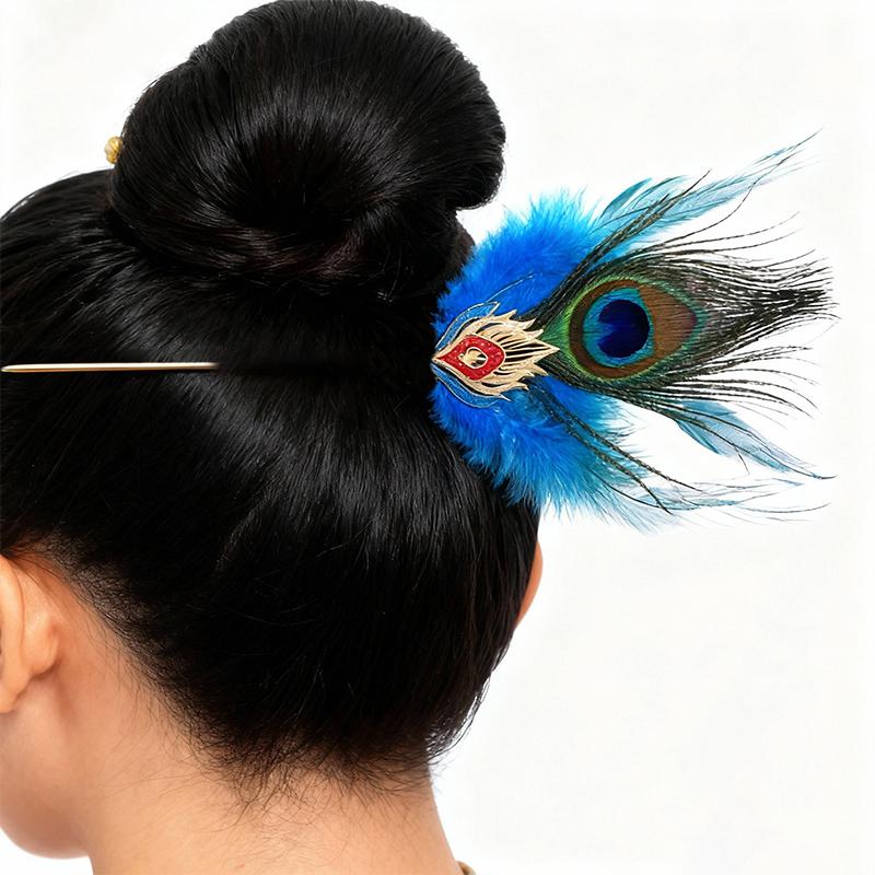 1 piece of sturdy and gorgeous alloy headwear peacock feather hairpin bright and exquisite color elegant and durable