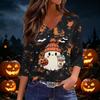 Women's Casual Halloween Print V-Neck Three-Quarter Sleeve Blouse for Festive Occasions