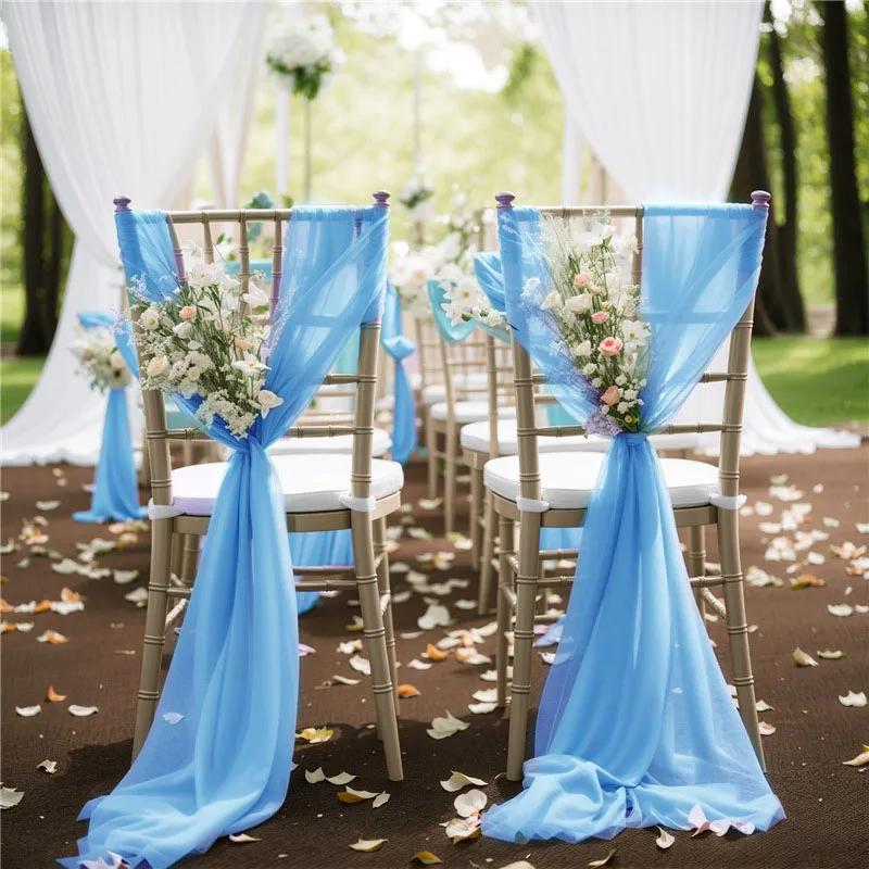 20pcs 17x250cm Chiffon Chair Sashes Sage Green Sash Wedding Chair Baby Shower Covers Ribbon Wedding Party Aisle Chair Decor colore rosa chiaro