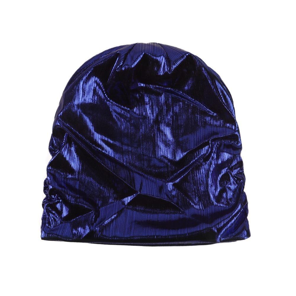 Solid Color Metal Color Hat Elastic Sleeping Night Cap Simple Pullover Cap  Streetwear