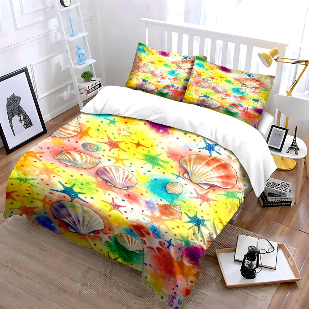 Colorful Seashells and Starfish. Bedding Sets Duvet Cover Sets Duvet Covers Pillowcases(1 * Duvet Cover 2 * Pillowcases Without Duvet Insert)