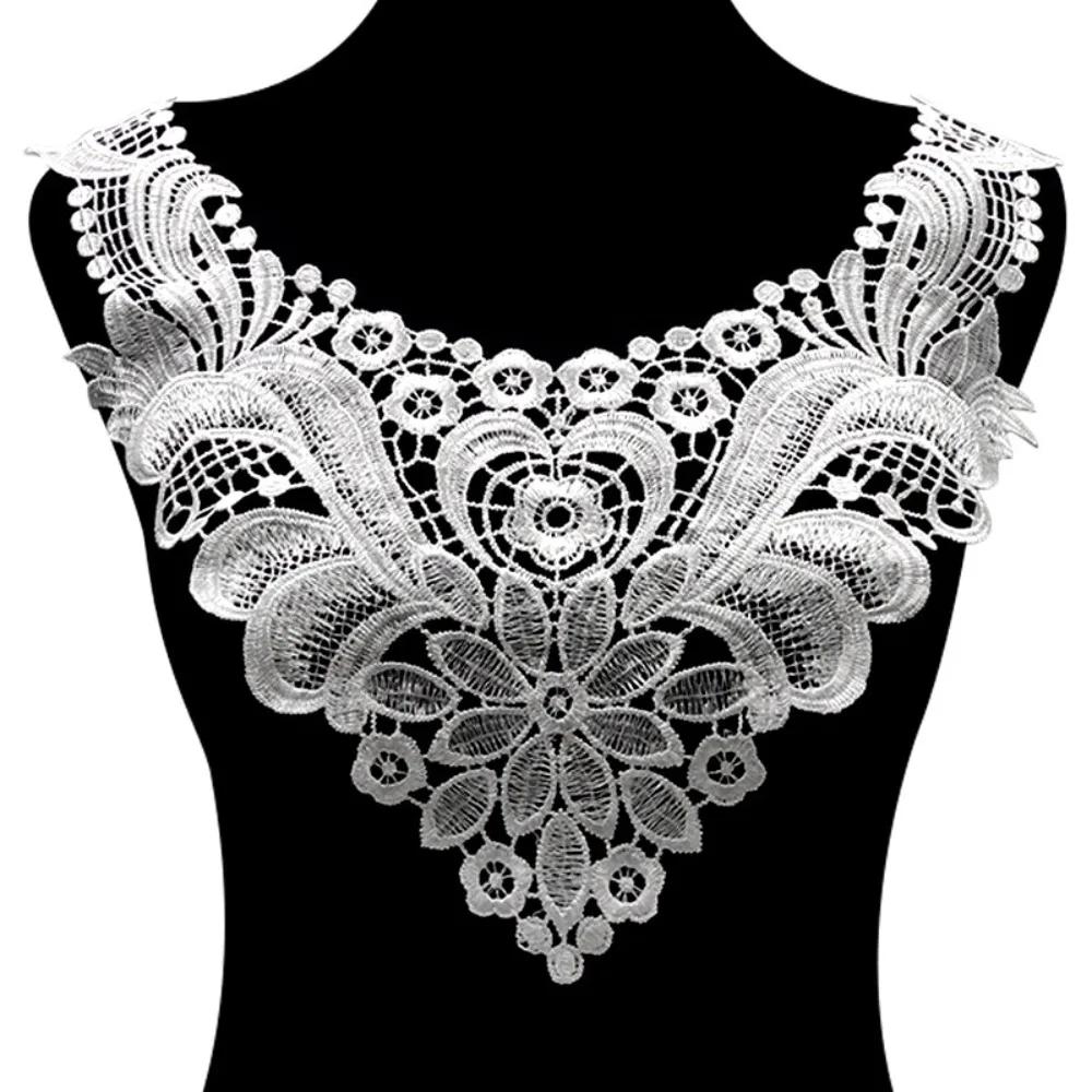 Black White Gold Floral Embroidered Patches Breast Flower DIY Clothing Applique Lace Fabrics Applique Hollow Out