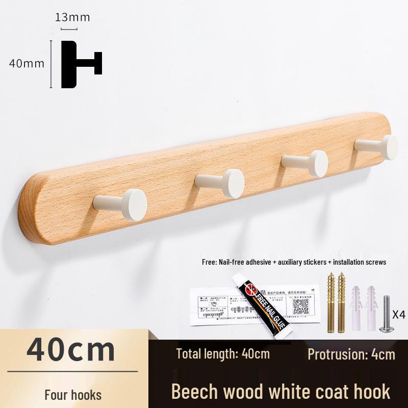 Solid Wood No-Punch Adhesive Coat Rack: Tiered Entryway/Wall/Door Mount Hanger