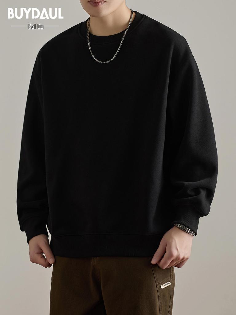Men's American Style Heavyweight Crewneck Sweatshirt - New Autumn Arrival, Trendy, Loose, Solid Color, Versatile Casual Base Layer.