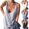 Women Casual Solid Color Sleeveless Low-cut Neck Tank Top Loose Cotton Vest