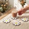 Non Slip Wood Pads for Hot Drinks 4Pcs White Floral Wooden Coasters, Heat-Resistant Drink Mats with Durable Coffee Table Coasters Mugs Non-Slip