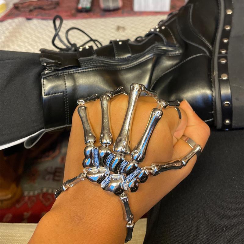 Retro Punk Gothic Skeleton Hand Bracelet for Halloween