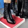 Soft Leather Thin Boots Short Boots Women's Autumn and Winter Fashion Mid-heel Mid-tube Cotton Shoes Velvet Soft-soled Mother Short Boots
