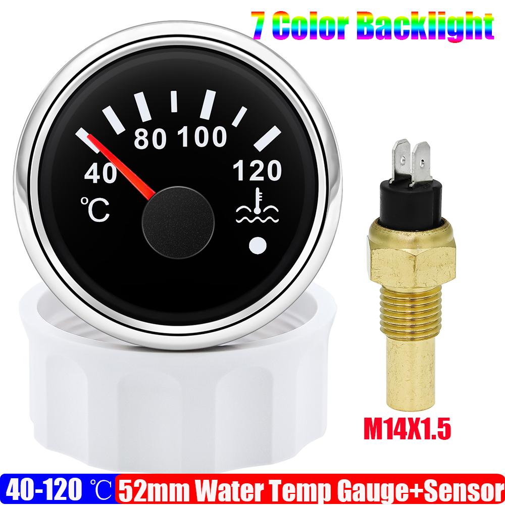 ZMFJH Waterproof 7 Color Light Pointer 52MM Water Temperature Gauge with Sensor Warning for Universal Car Marine Boat Temp Meter