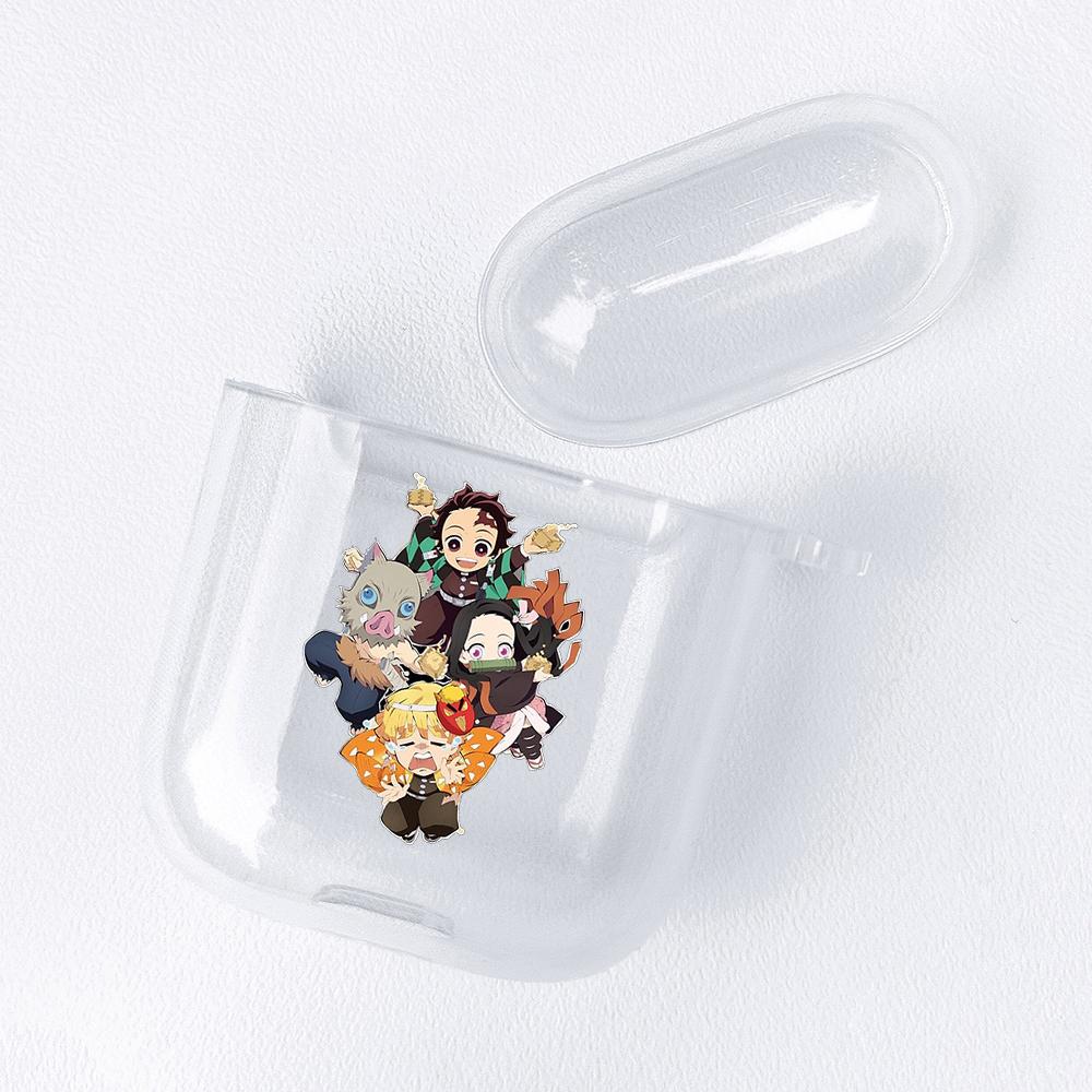 Demon Slayer Nezuko Zenitsu Tanjirou Transparent Airpods-veske for Funda Airpods 2/1-deksel Kimetsu No Yaiba Soft TPU-veske Coque