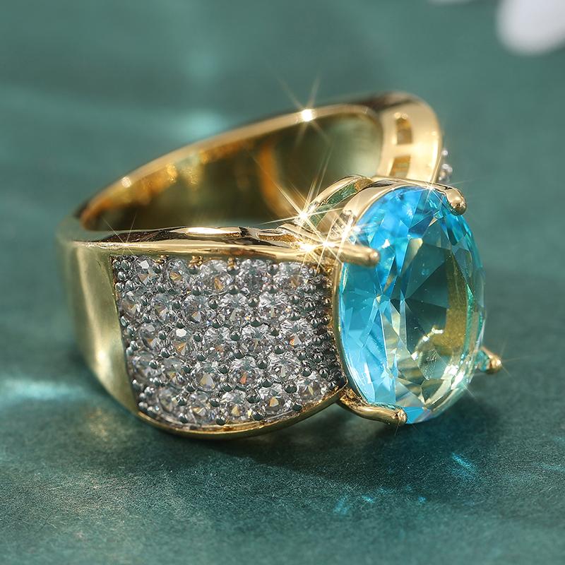 Chic Golden Color Ring With Sparkling Synthetic Oval Zircon Fashion Trendy Banquet Ring Women's Gatherings Jewelry