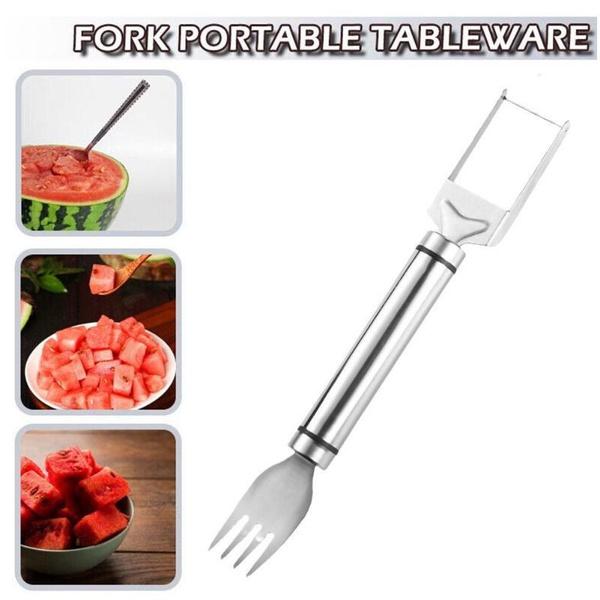 2IN1 Multi-Purpose Stainless Steel Watermelon Slicer Cutter Kitchen Fruit Cutting Fork Melon Scoops For Kitchen Accessories