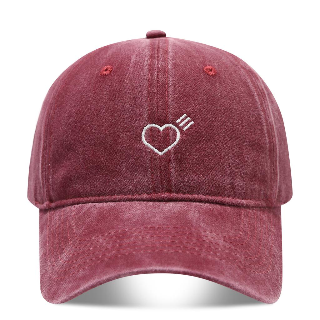 Literary and retro small love embroidery soft top fashion cap women's summer outdoor simple washed baseball cap men's autumn