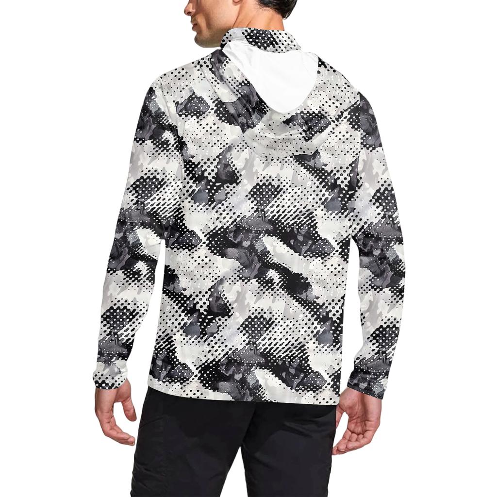 Men's Casual Hooded Long Sleeve Sun Protection Shirt Lightweight Breathable Fabric Quick Dry Outdoor Top with Camouflage Print