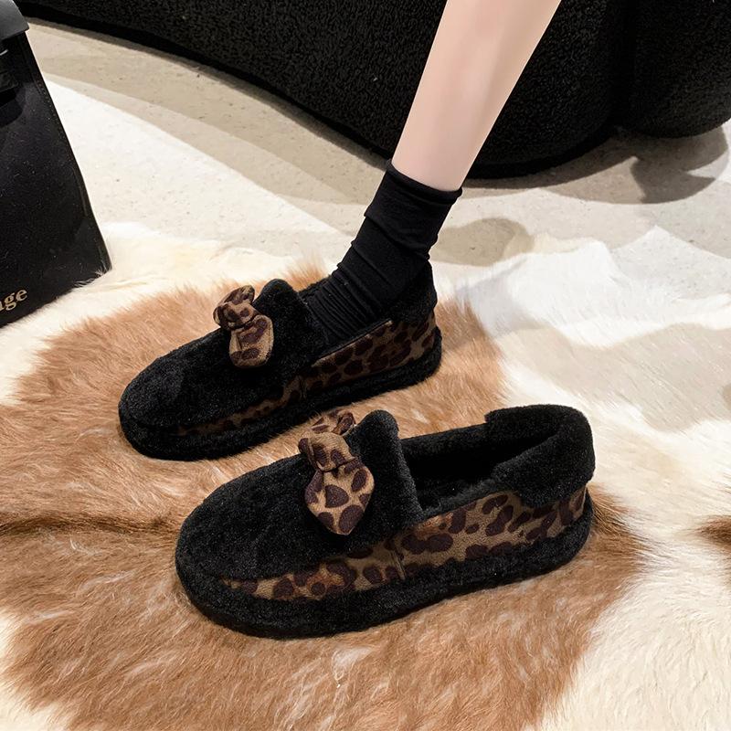 

Mao Mao shoes women s 2025 winter new velvet warm one-pedal cotton shoes mother retro leopard print loafer beanie shoes 40