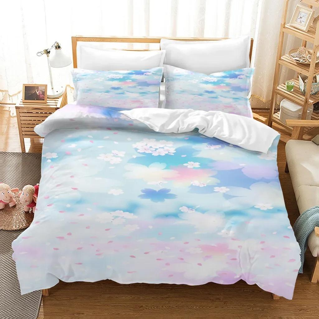 Cloud Sky Duvet Cover Set King/Queen Size,pink Blue-green Beautiful Natural Scenery Soft Bedding Set for Kids Teens Adults Girls
