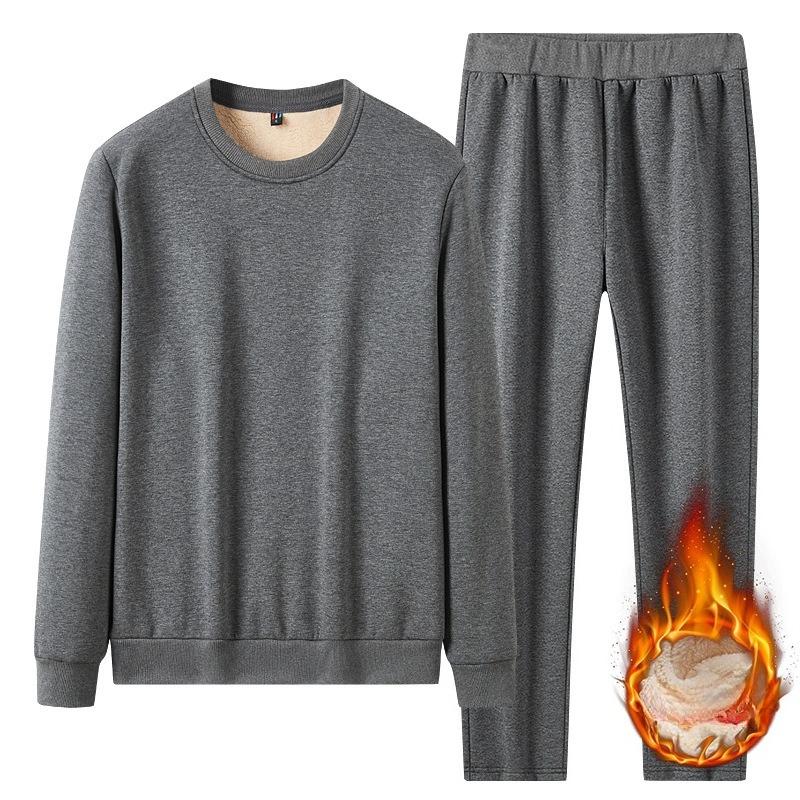 

Men s Winter Warm Suit Plus Velvet Thick Sweater Lamb Fleece Sweatpants 2-piece Set XXXXL сірий