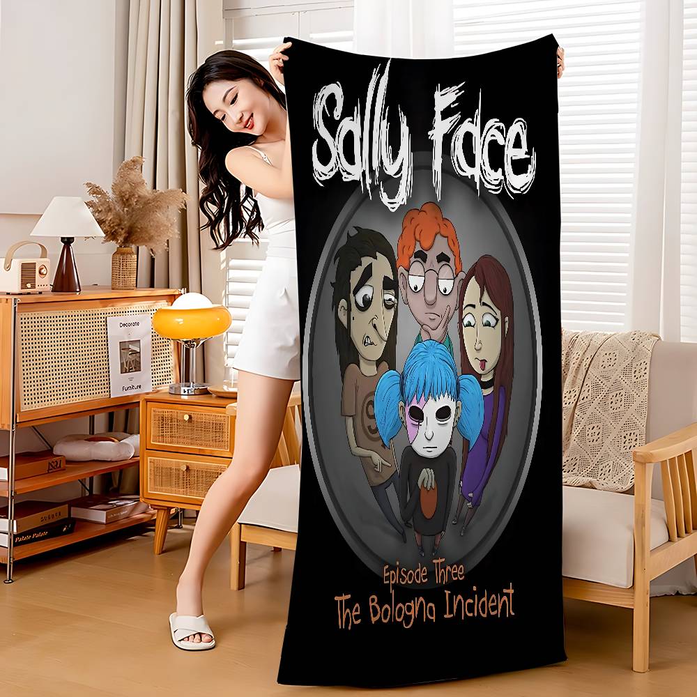 Sally Face Game Bath Towel Microfiber Soft Water Absorbing Breathable For Girl Kids Decorative Cartoon Beach Towel