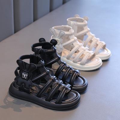New Girls Roman Sandals Summer New Children Solid Color High-top Sandals Fashion Causal Kids School Cut-outs Beach Sandals Zip