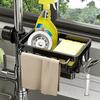 Sponge Holder for Kitchen Sink Aluminum Over Faucet Sink Caddy Organizer Faucet Drain Rack with Hook for Bathroom Scrubbers Soap