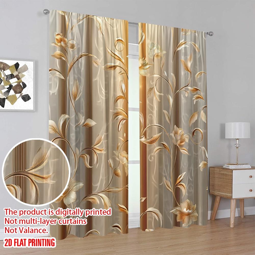 2D Flachdruck 2 Stück Europäische Blumenvorhänge Vintage Vorhänge für Schlafzimmer Büro Küche Wohnzimmer Arbeitszimmer Heimdeko Stange