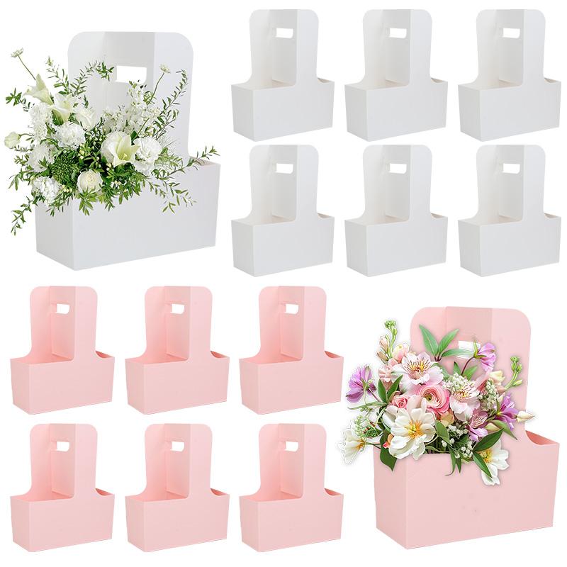 5/10pcs Kraft Paper Flower Bouquet Bags Portable Drink Coffee Take Out Holders Wedding Birthday Party Christmas Gift Packing Box