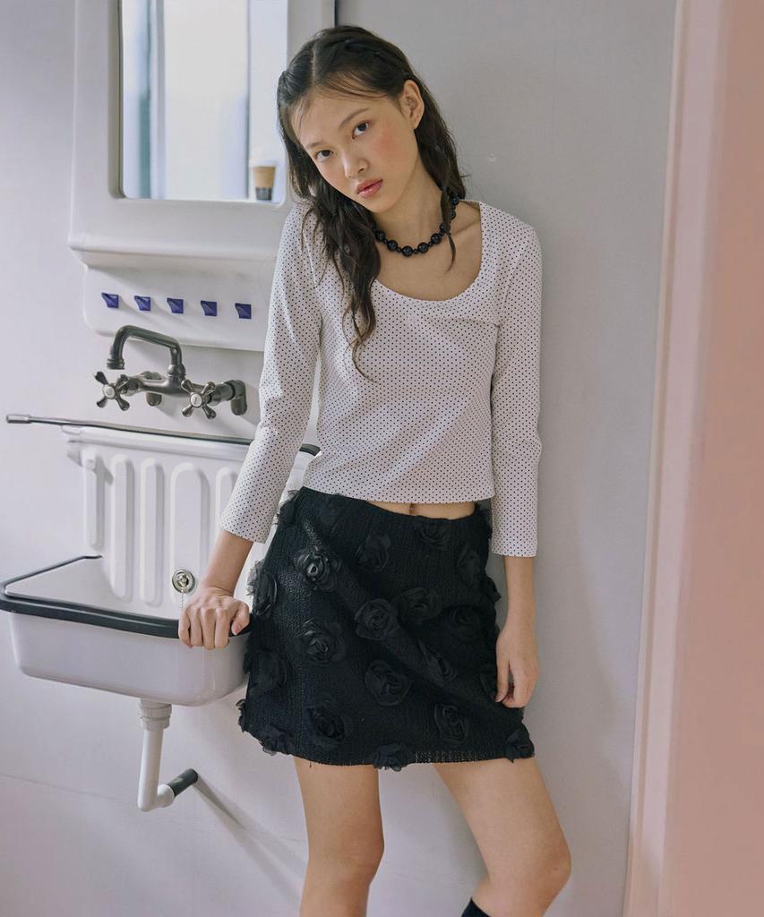Jun Jun Space Flower Appliqué Mini Skirt_Black