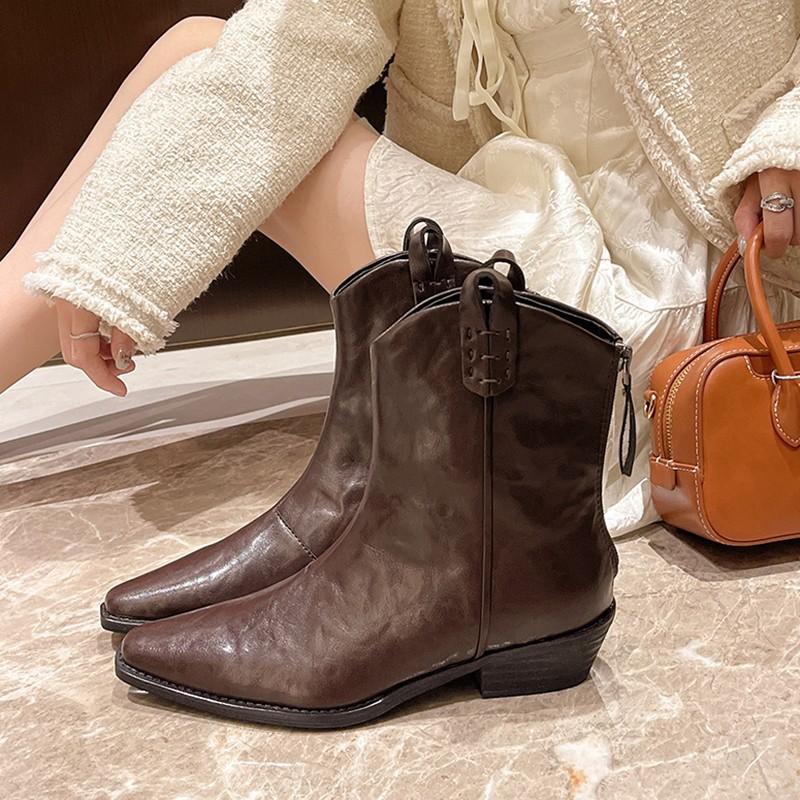 Schwarze Martin-Stiefel Damen neue spitze Innenhöhe Reißverschluss schlanke kurze Stiefel Damenstiefel V-Ausschnitt kurze Chelsea-Stiefel
