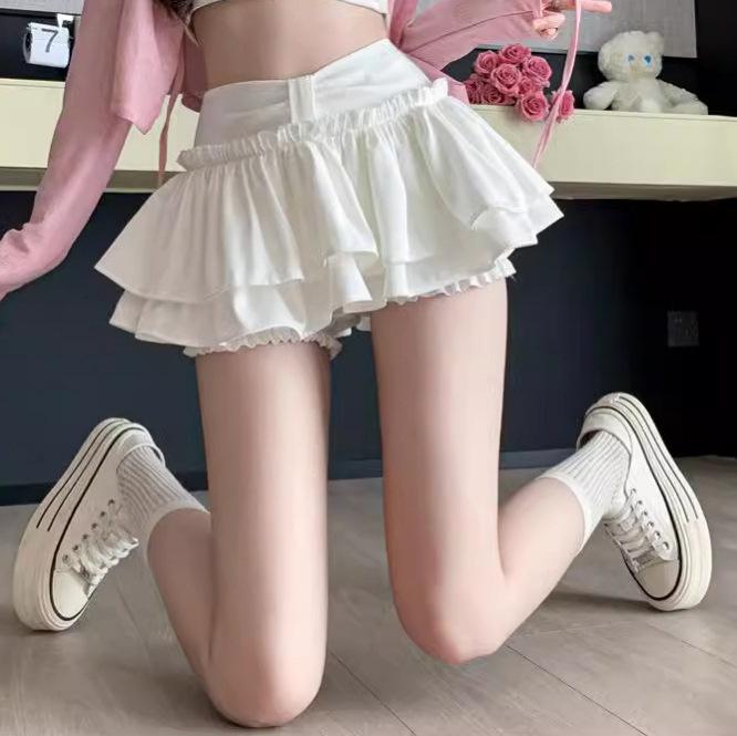 Damen Sommer Ballett-Stil Puffiger A-Linien Minirock mit Rüschendetails