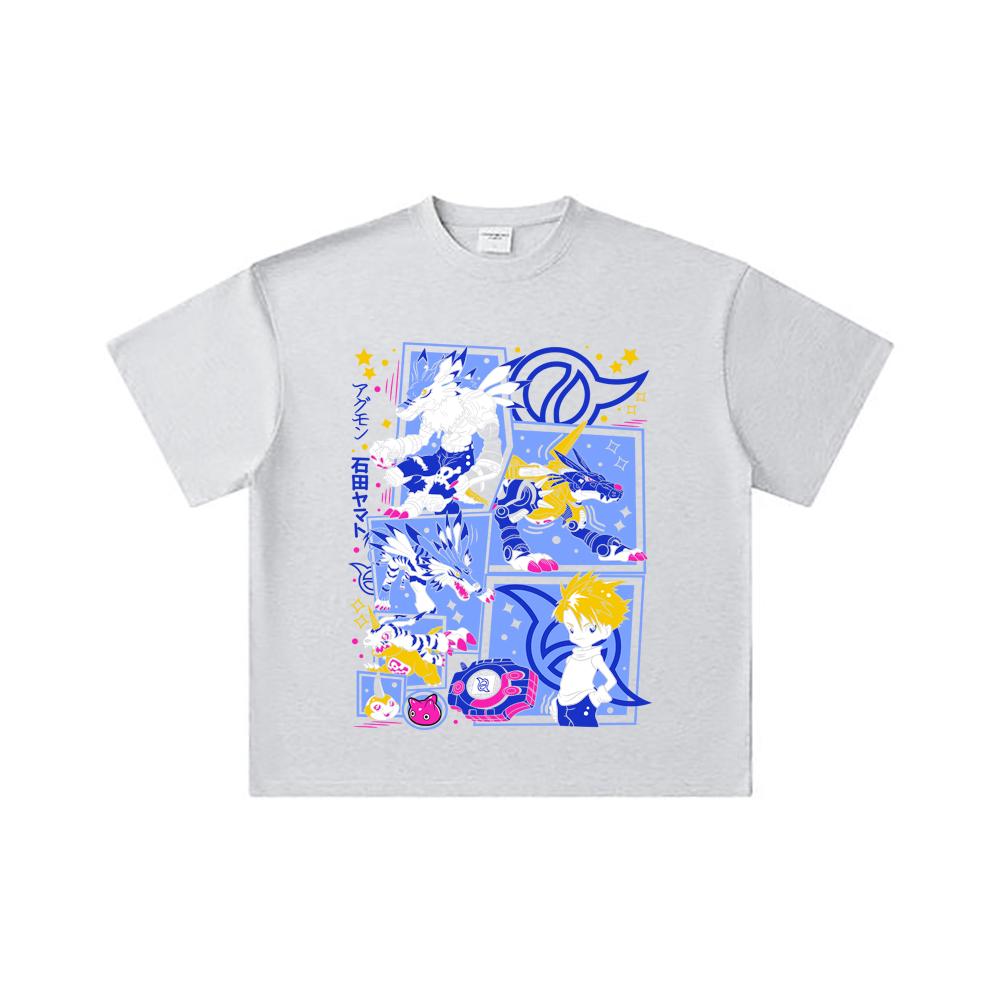 260 GSM Double Yarn 32 Count 100% Cotton Digimon V2 Garurumon Print Unisex Heavy Cotton T Shirt