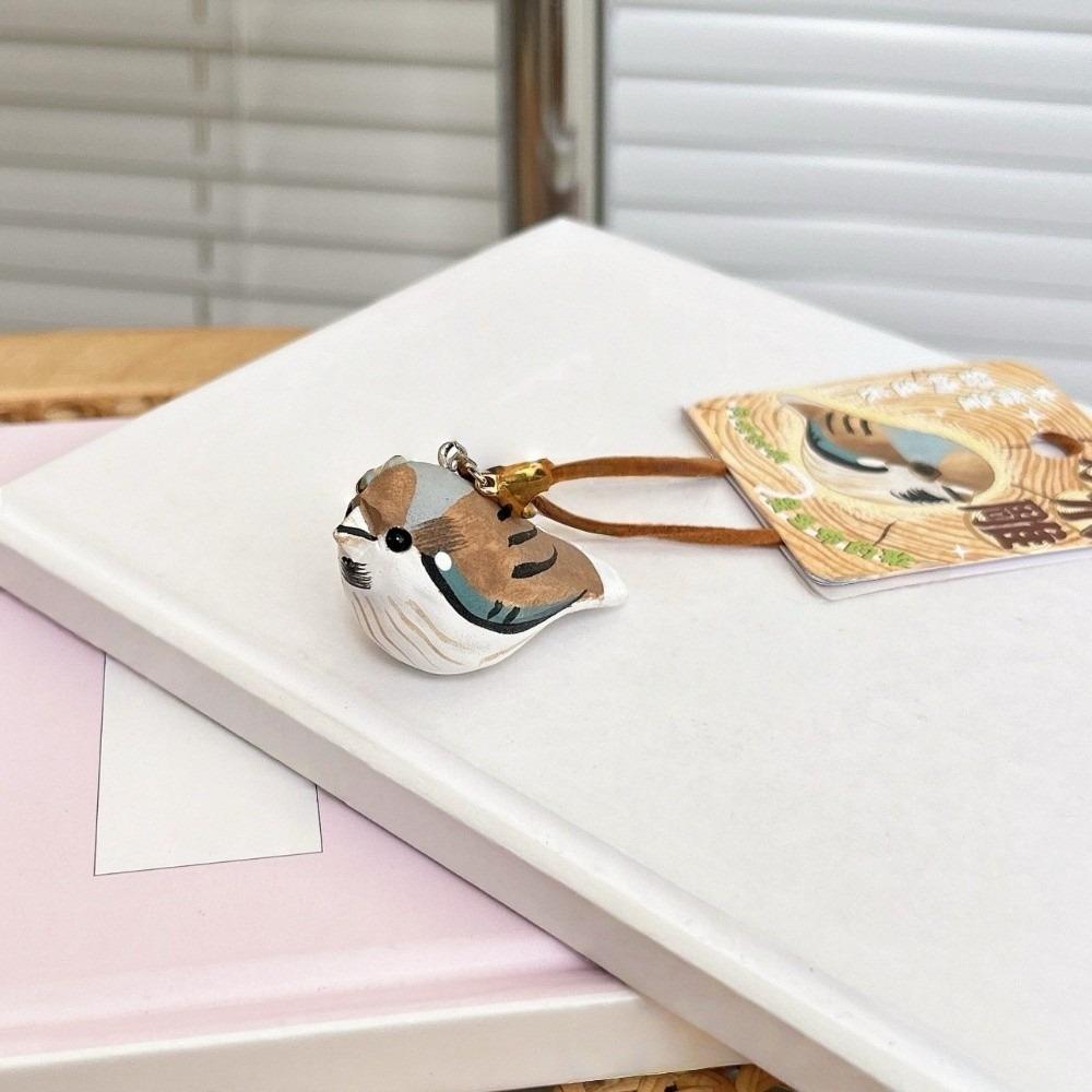 Cartoon Wood Carving Keychain Sparrow Brids Key Ring Unique Wooden Bird Pendant  Bag Hanging