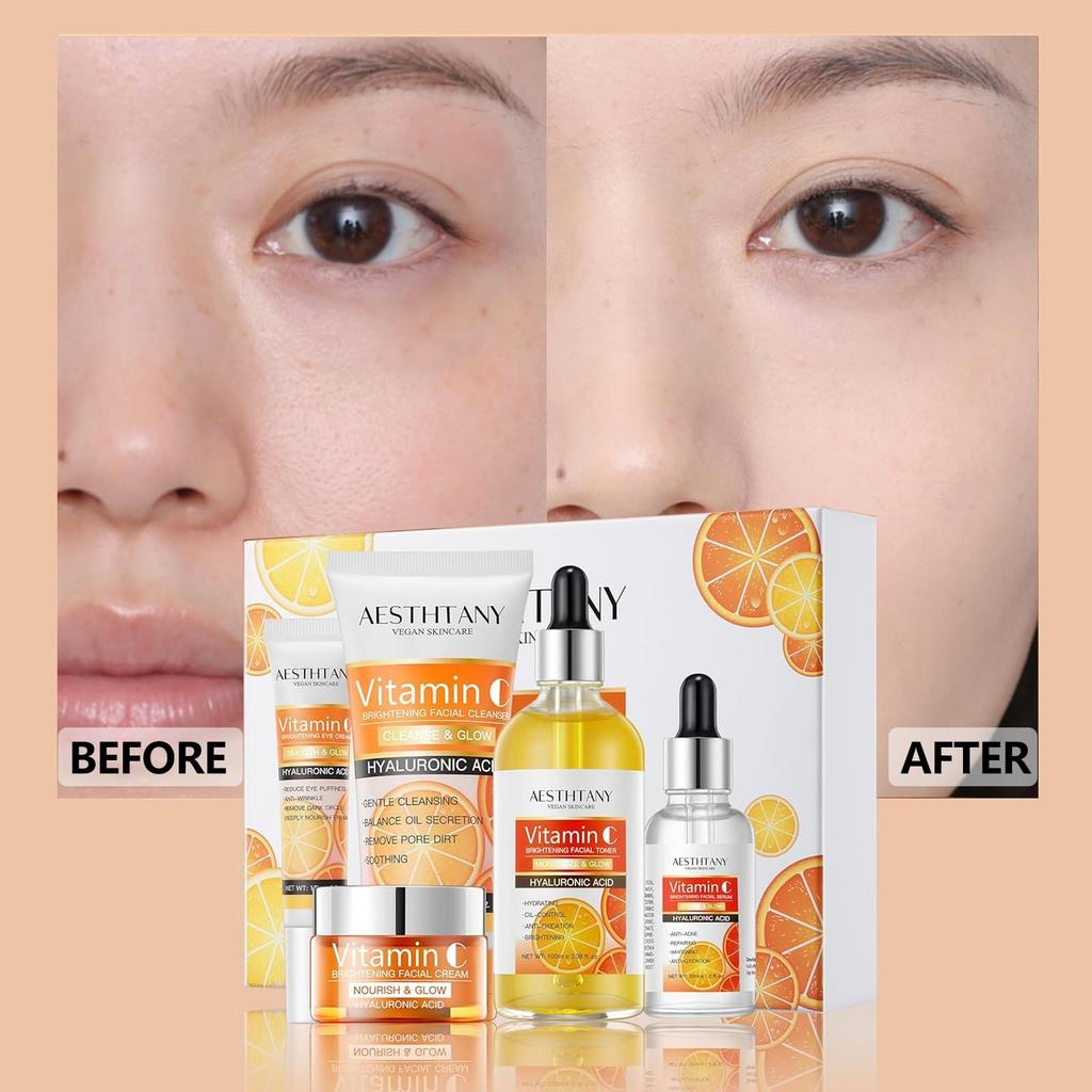 OKADY Natural Skincare Moisturizing Hyaluronic Acid Skincare Set for Day Gift Moisturizing Beauty Facial and Kit, Kit, 5-Piece Women, Valentine's