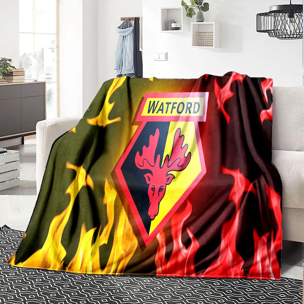 Watford Wappen Design Flanelldecke, Weiches Polyester, Modernes Design, Ganzjahres für Camping, Reisen, Geschenke für Feiertage oder Geburtstage