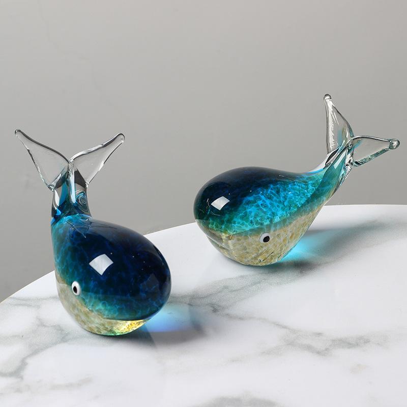 Zibo Glazed Glass Glowing Whale Handcrafted Art Sculpture for Marine Life Lover Birthday Gift Desk Decor