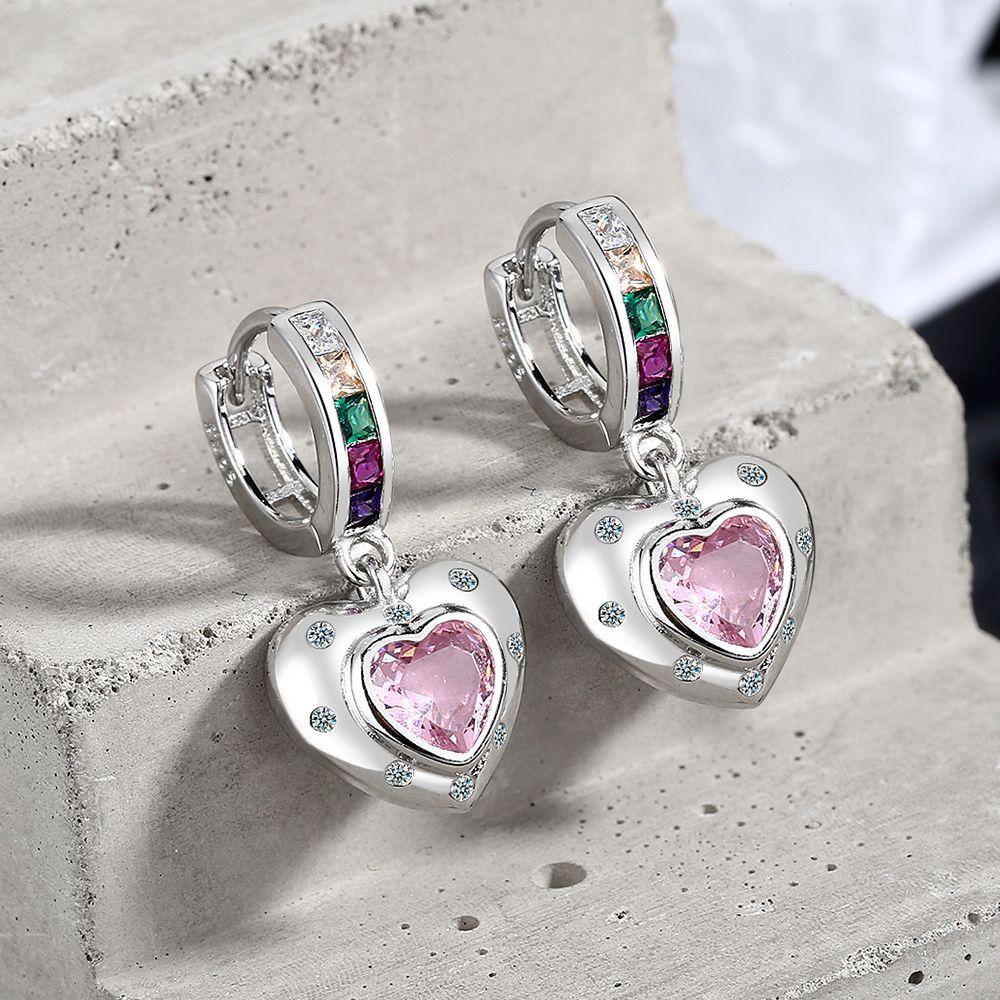 

Rainbow Zircon Pink Love Earrings Women s Personality Design High-end Ear Buckles 2026