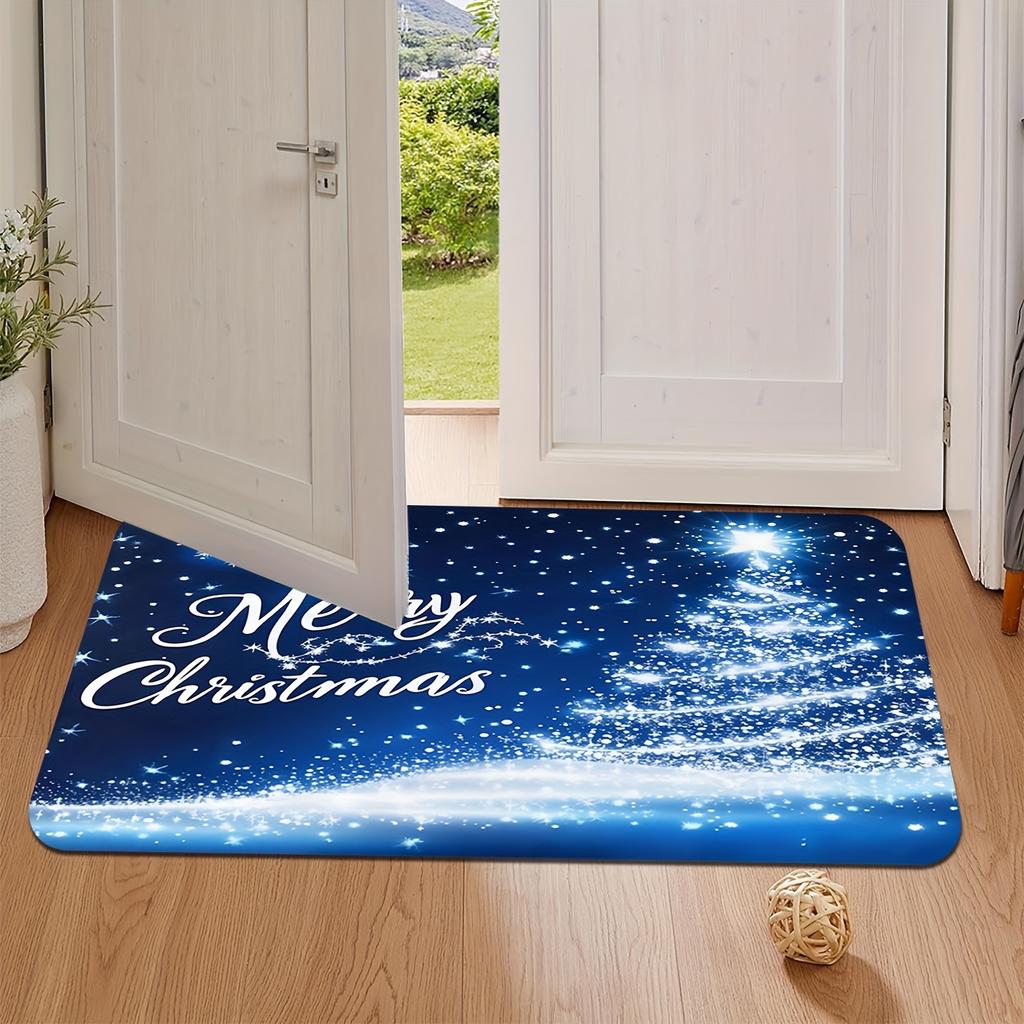 Merry Christmas Snowflake Welcome Doormat, Non-Slip Washable Fade-Resistant Rug for Indoor Outdoor Multi-Room Holiday Decor