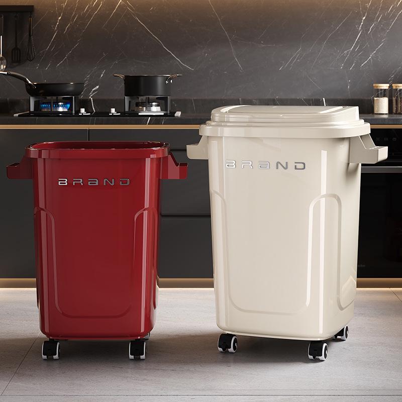 Large Mobile Industrial-Style Kitchen Trash Can with Wheels for Indoor/Outdoor Use