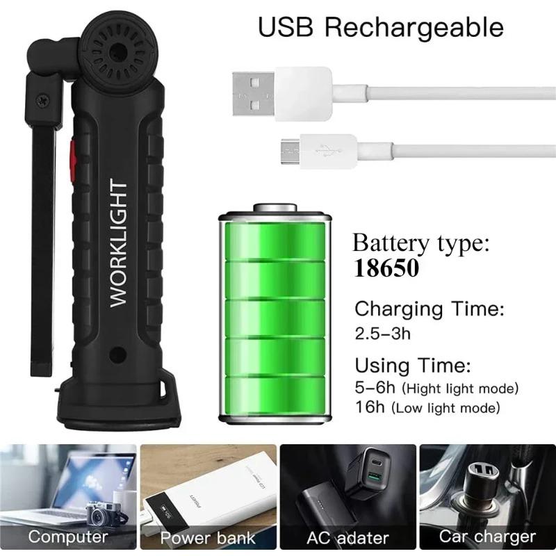 Multifunctional Folding Work Light Portable Camping Type-C Rechargeable Flashlight Built-in Battery Magnetic Lamp for Outdoor Repair Emergency Use