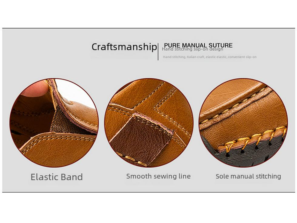 Handgenähte Leder-Loafer für Herren – Lässige Slip-On-Flats für den Außenbereich, Low-Top, große Größe