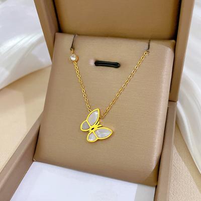 Fritillary Butterfly Minimalist Wind Furnace Real Gold Necklace Female Collarbone Chain