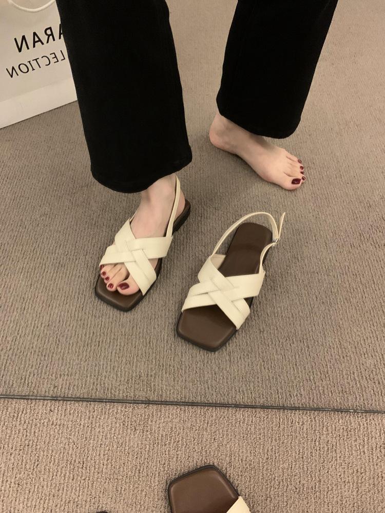 Vintage versatile cross with open-toed flat sandals women's summer new seaside beach shoes