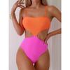Sexy Orange Pink Patchwork Swimwear Women Contrast Hollow Out Backless High Waist Bikini 2026 Bathing Suit One Piece Swimsuit