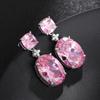 Elegant Light Luxury Pink Zircon Earrings for Women High-End Temperament Trendy Zircon Accessory