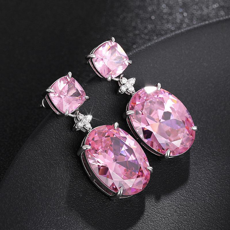 Elegant Light Luxury Pink Zircon Earrings for Women High-End Temperament Trendy Zircon Accessory